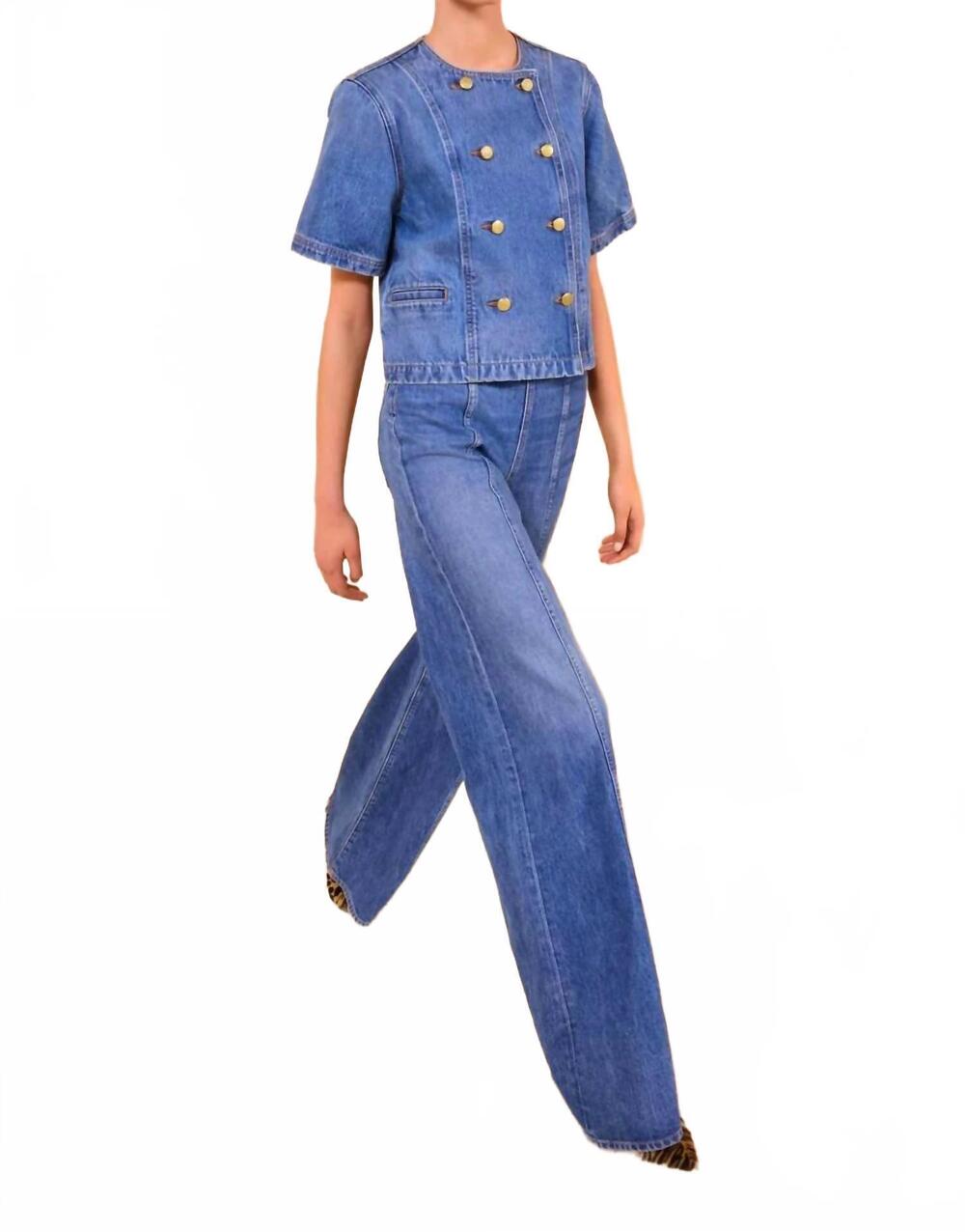NEW ULLA JOHNSON serge short sleeve jacket in danube